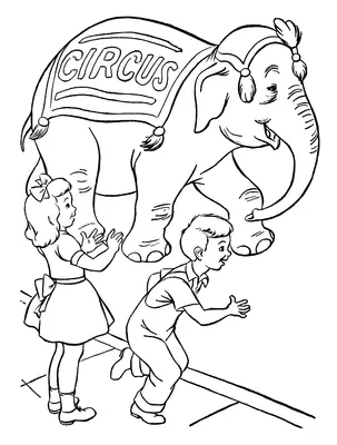 Elefante de circo con niño y niña