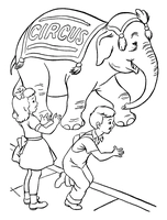 Elefante de circo con niño y niña