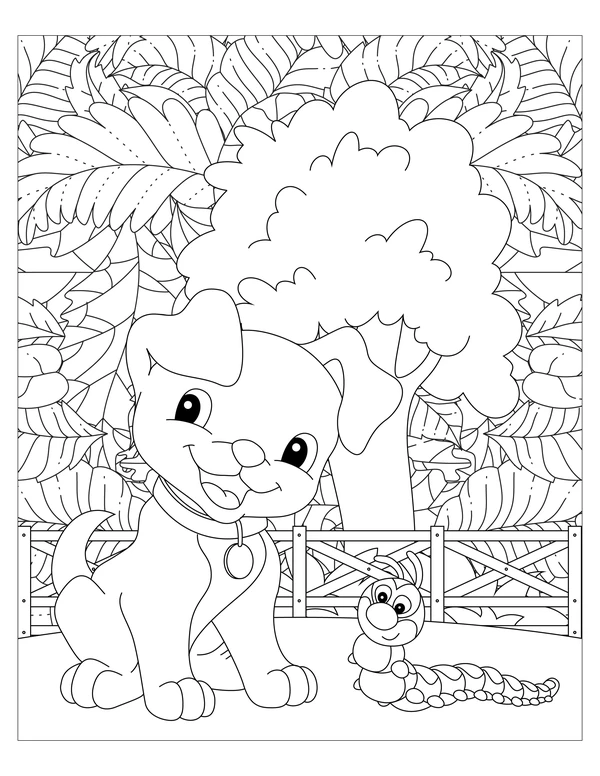 Dog and Caterpillar Coloring Page