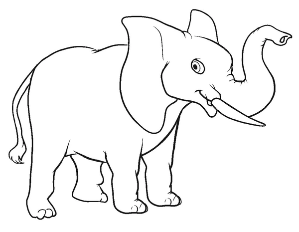 Coloriage Éléphant avec le tronc en l'air
