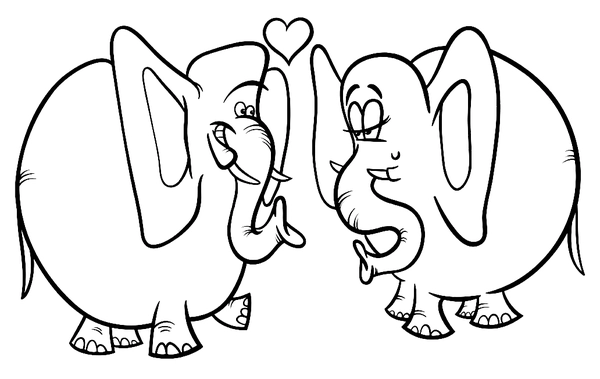 Coloriage Les éléphants amoureux