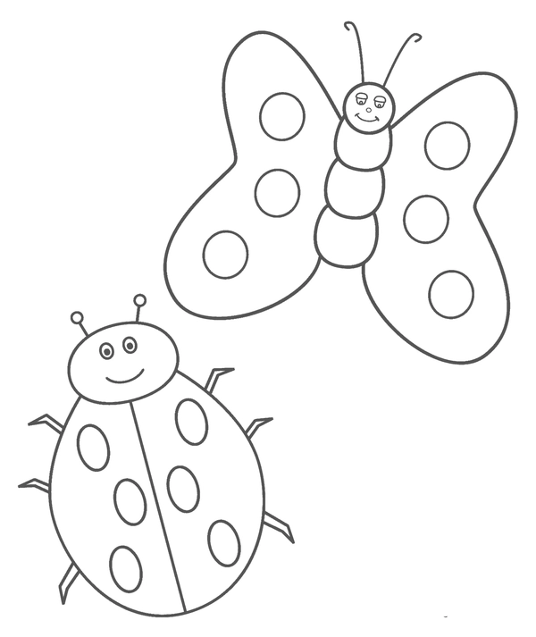 Lieveheersbeestje en Vlinder Kleurplaat