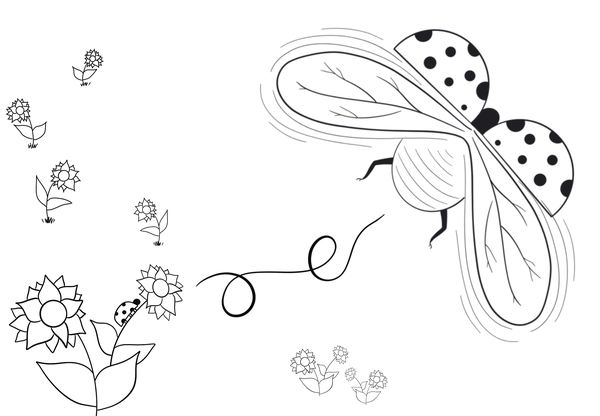 Ladybug with Flowers Coloring Page