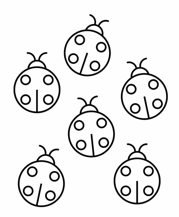 Six Ladybugs Coloring Page