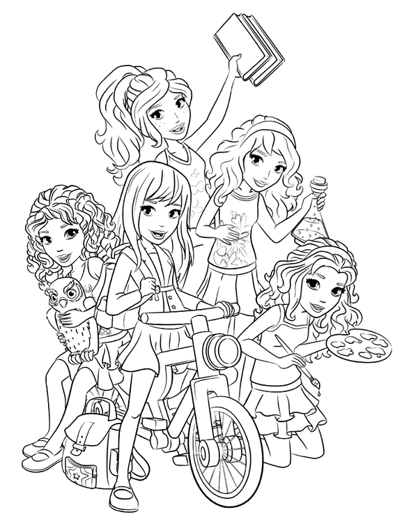 Lego Friends Girls on Bike Coloring Page
