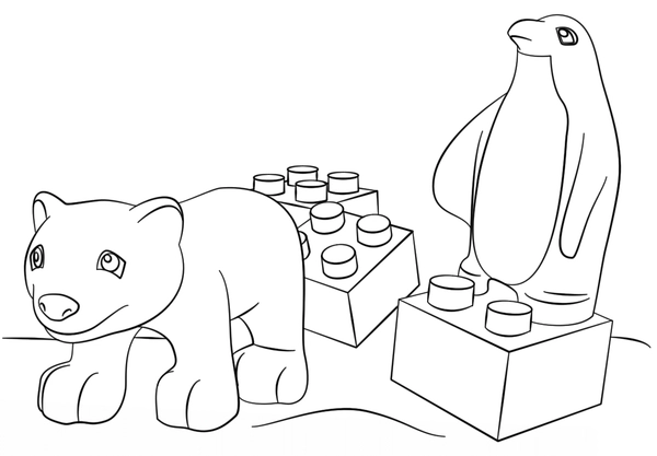 Lego Icebear and Penguin Coloring Page