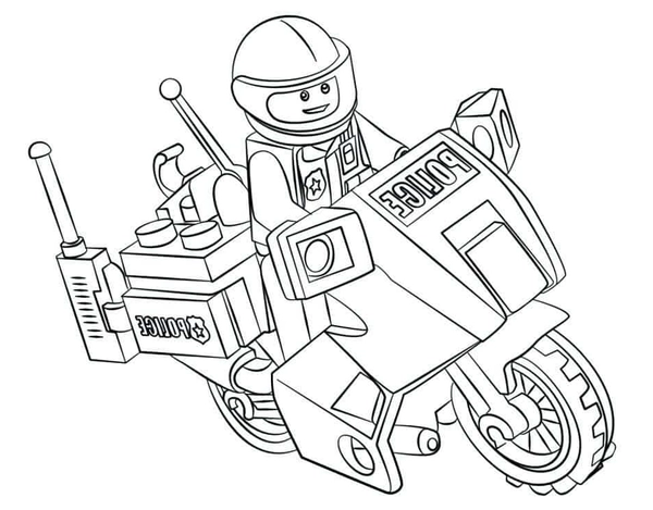 Dibujo para Colorear Lego Policía en moto