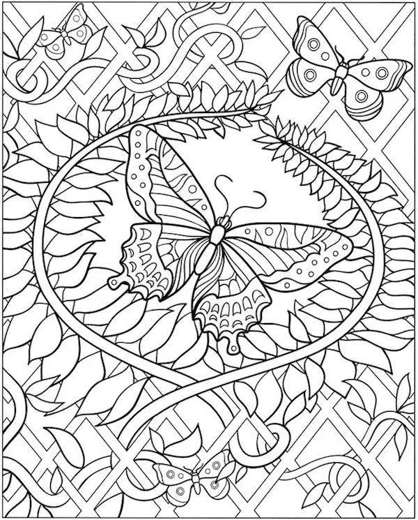 Butterfly at Fence Coloring Page