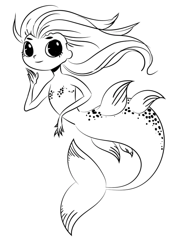 Dibujo para Colorear Easy Mermaid Cute