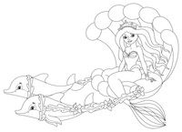 Meerjungfrau in Kutsche mit Delphinen