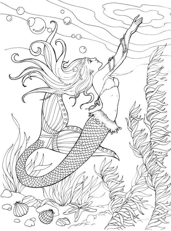 Meerjungfrau streckt sich zur Wasseroberfläche Ausmalbild