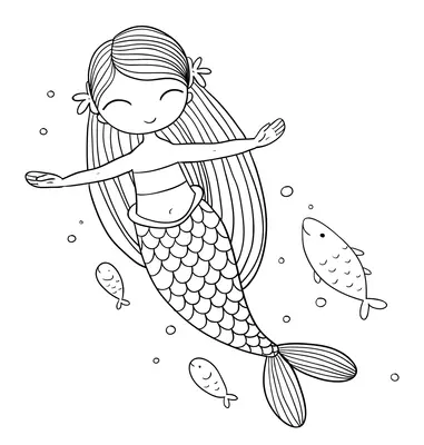 Meerjungfrau schwimmt mit Fischen