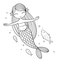 Meerjungfrau schwimmt mit Fischen