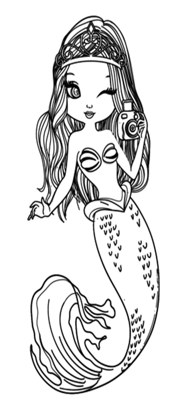 Mermaid Taking Photo Coloring Page