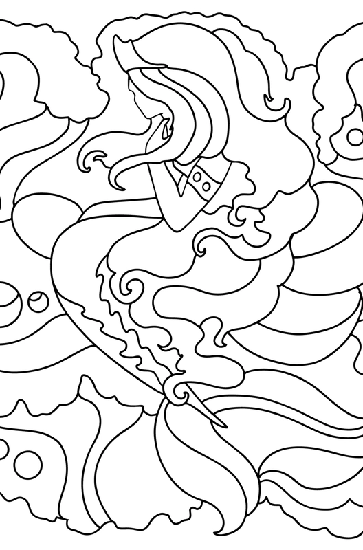 Mermaid with Crown Adults Coloring Page