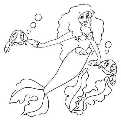 Mermaid with Curly Hair and Crabs