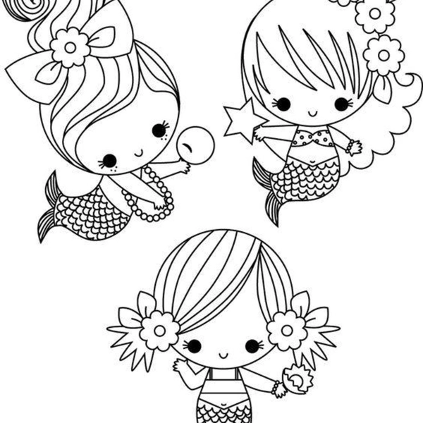 Three Little Mermaids Coloring Page