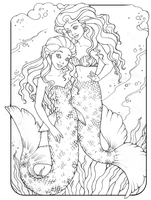 Zwei Meerjungfrauen zusammen Detailliert