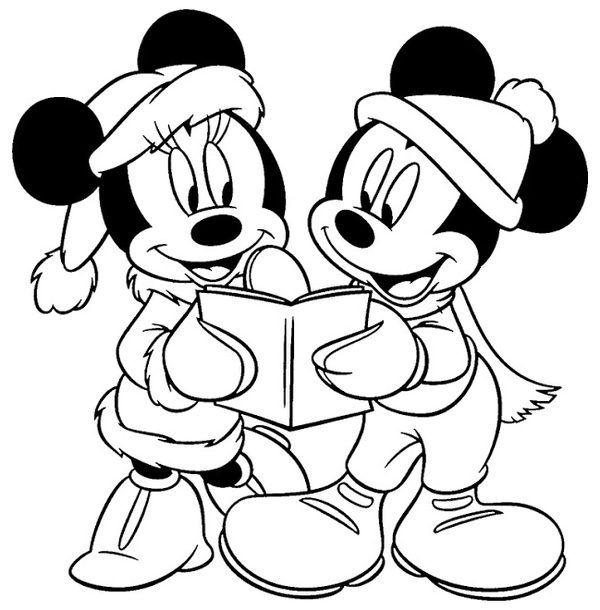 Mickey Mouse and Minnie Reading Book Winter Coloring Page