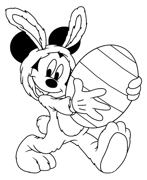 Dibujo para Colorear Mickey Mouse llevando el huevo de Pascua