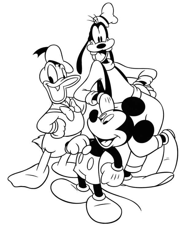 Mickey Mouse, Donald Duck en Goofy Kleurplaat