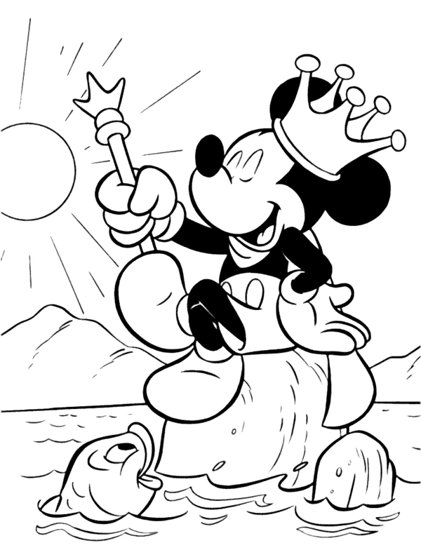 Dibujo para Colorear Mickey Mouse Rey sobre el agua