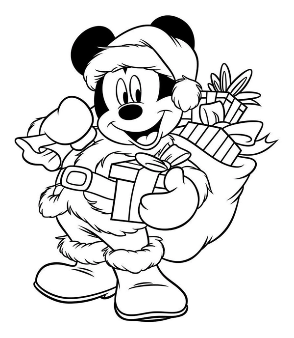 Dibujo para Colorear Mickey Mouse Papá Noel