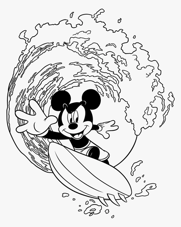 Coloriage Mickey Mouse en train de surfer