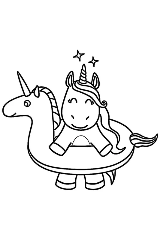 Unicorn with airbed Coloring Page