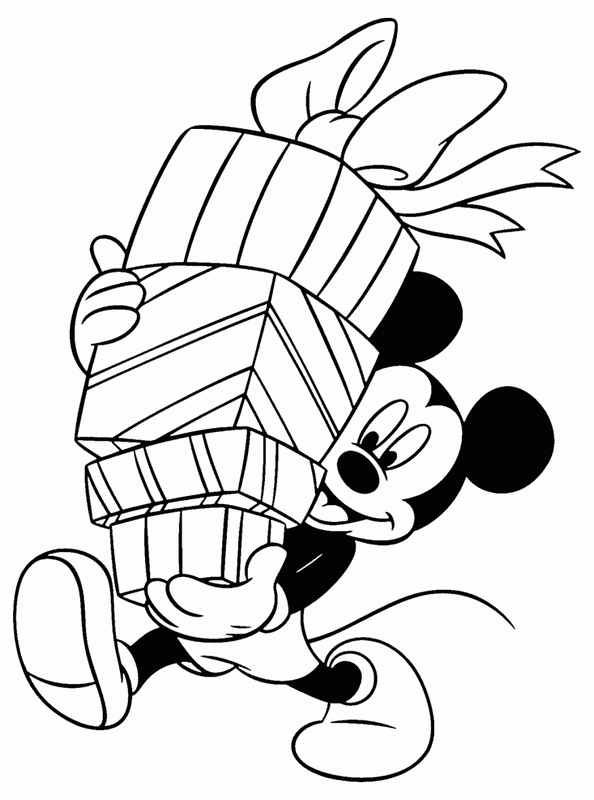 Mickey Mouse met Cadeautjes Kleurplaat