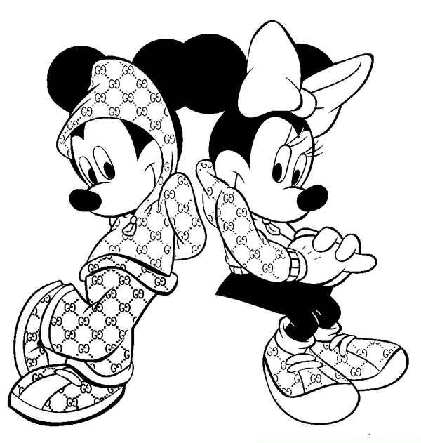Coloriage Minnie Mouse et Mickey en vêtements de marque