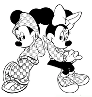 Minnie Mouse y Mickey con ropa de diseño