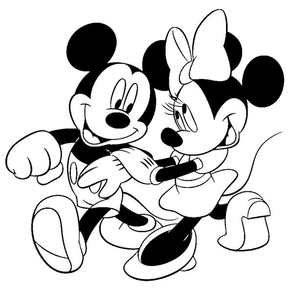 Minnie Mouse en Mickey Lopen Samen Kleurplaat