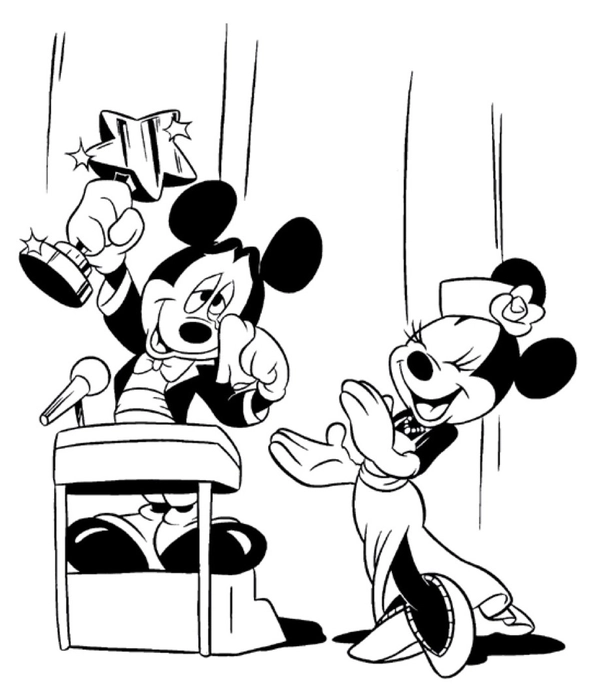 Minnie Mouse en Mickey Wint een Prijs Kleurplaat