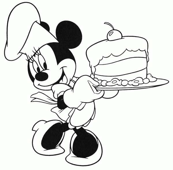 Minnie Mouse Baking Cake Coloring Page