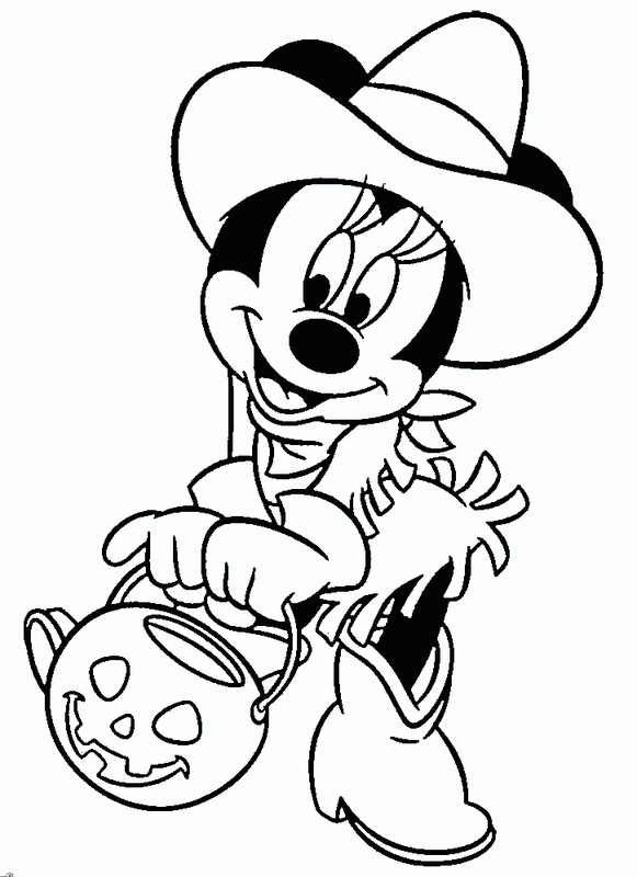 Minnie Mouse Celebrating Halloween Coloring Page