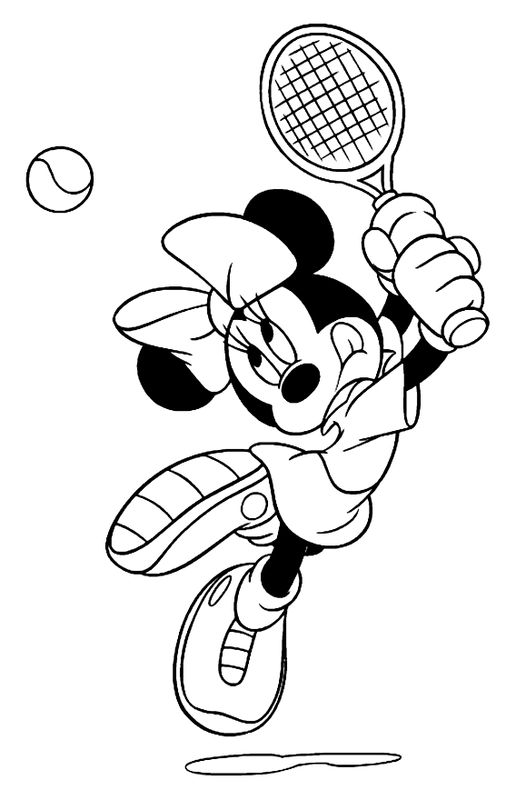 Coloriage Minnie Mouse jouant au tennis