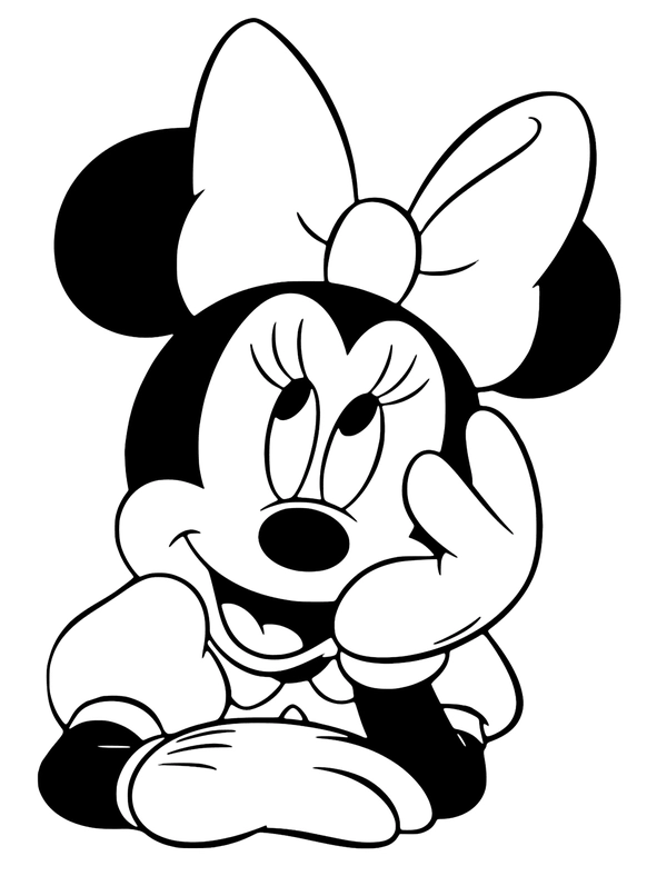 Minnie Mouse Thinking Happy Coloring Page