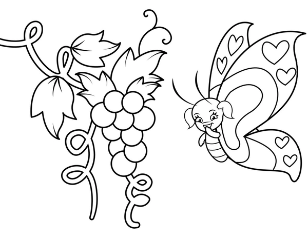 Vlinder & Druiven Kleurplaat