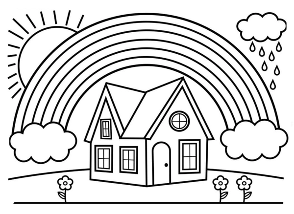 Rainbow Above House Coloring Page