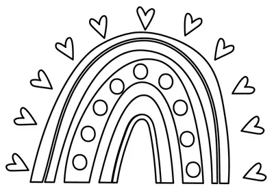 Arc-en-ciel avec cercle et cœurs