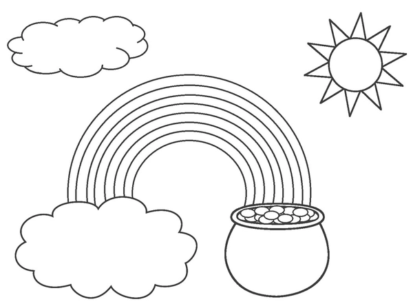 Rainbow with Sun and Pot of Gold Coloring Page