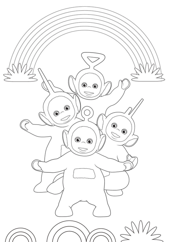 Rainbow with Teletubbies Coloring Page