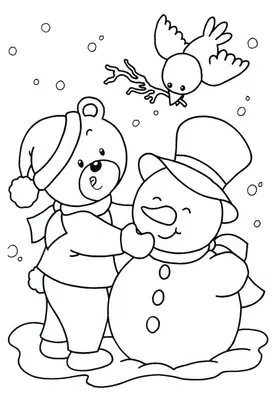 Winter Weihnachten Schneemann Bär und Vogel
