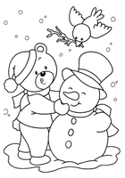 Winter Kerst Sneeuwpop Beer en Vogel