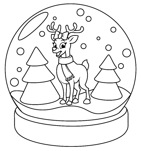 Winter Raindeer in Snowball Coloring Page