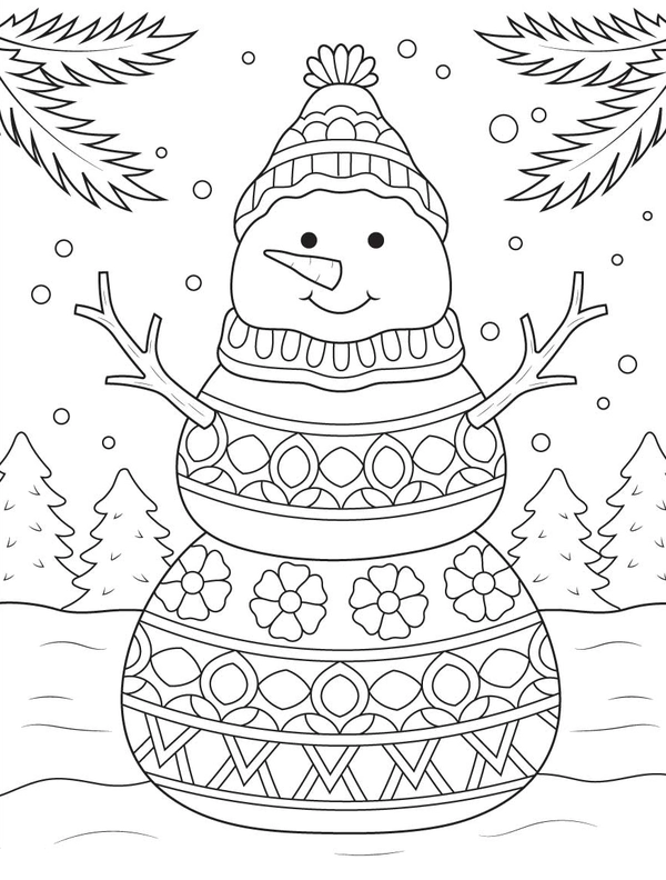 Winter Snowman Detailed Coloring Page