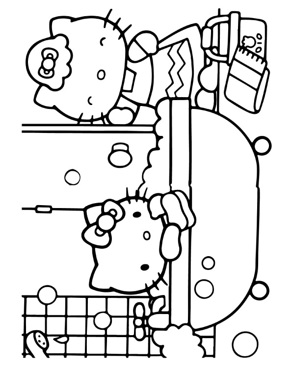 Hello Kitty in Bath Tub Coloring Page