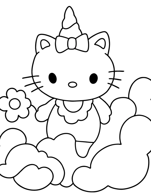 Coloriage Hello Kitty dans les nuages
