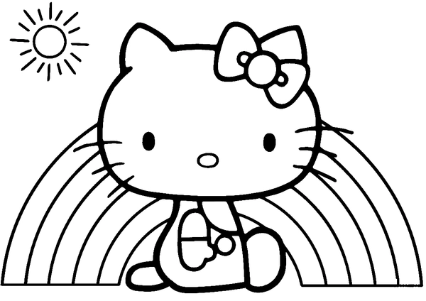 Hello Kitty met Regenboog Kleurplaat